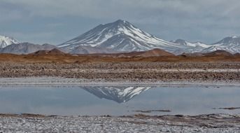 aracar mountain, scenic stratovolcano with reflection on water, argentina, andes