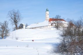 winter baroque monastery in upper bavaria view