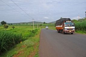 truck on the highway in India on a clear day