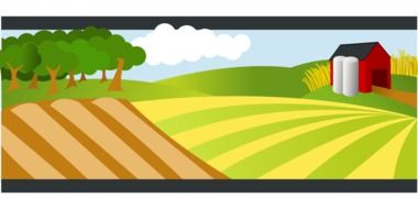 painted barn and farm fields