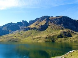 mountain lake melchsee in switzerland