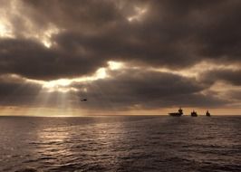 sea ships in the evening