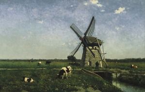 windmill in the meadow, Hendrik Johannes Weissenbruch