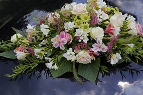 flowers bouquet roses on car