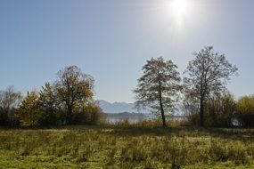 pacified meadow landscape by the lake