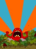red monster alien giant in the forest