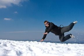 caucasian man above snow at sky, slovakia