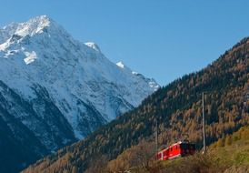 red train against the background of the picturesque landscape of Switzerland