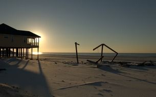 sunset at abandoned pillar hat, usa, florida, pensacola beach