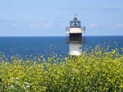 lighthouse against the blue sea