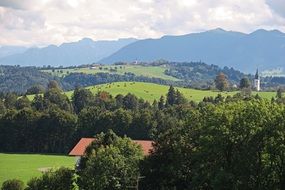 landscape of a bavarian town in mountains