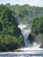 distant view of the waterfall and mountains