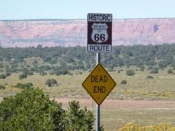 picture of the route 66 dead end desert road signs
