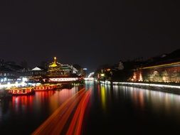 night shooting of ships on the city pier