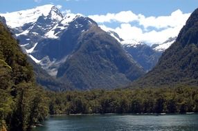 scenic mountain peaks on the background of the lake in New Zealand