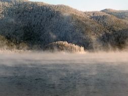 canim lake in haze, canada