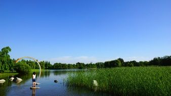 girl in lake park in Republic of Korea