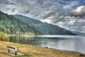 bench for rest near the picturesque lake