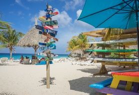 multicolor signs on post sea beach view