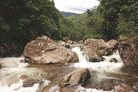 wild river with huge stones