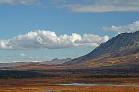 mountains at wilderness, colorful autumn landscape, usa, alaska