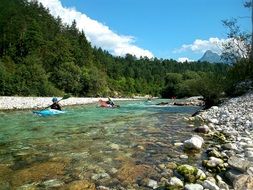 kayaking on a river in Slovenia