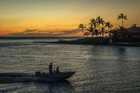 moving boat orange sea sunset view