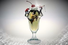 ice cream with chocolate mountaineer as decoration