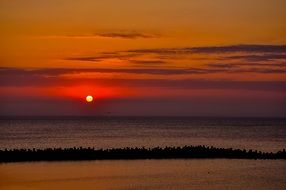 crimson sunset over the ocean