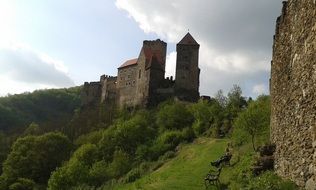 landscape of the burg hardegg castle is on a mountain