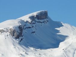 snow-capped peak of the Alps in the background of blue sky