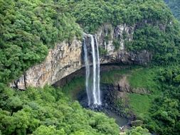 gorgeous caracol falls on forested mountain, brazil