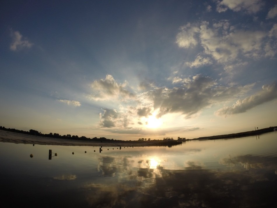 silent lake and evening sky