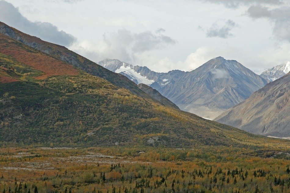 scenic mountains in the clouds in alaska