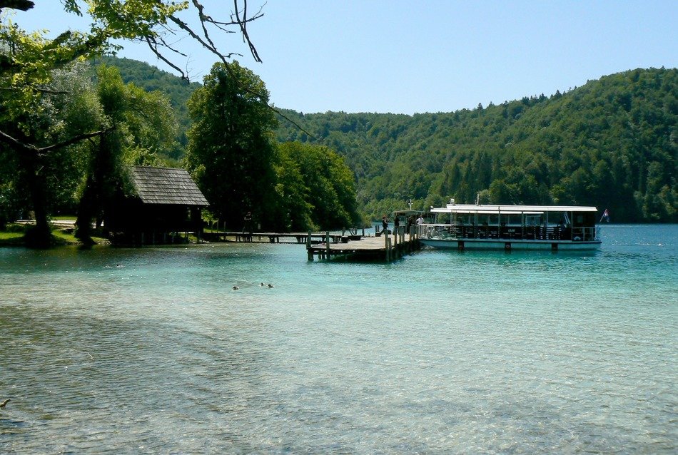 hut and pier at the lake in Croatia