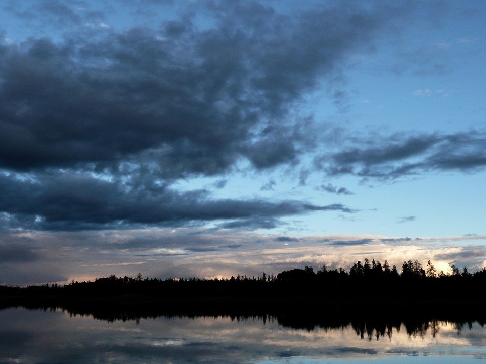 reflection of the Forest in the lake at sunset
