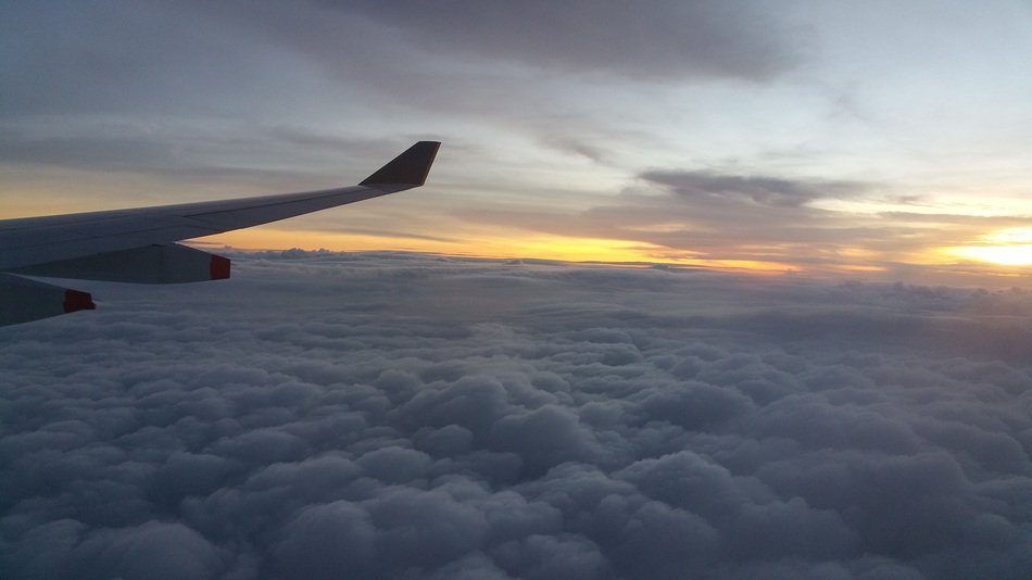 Landscape with the sunset from the plane