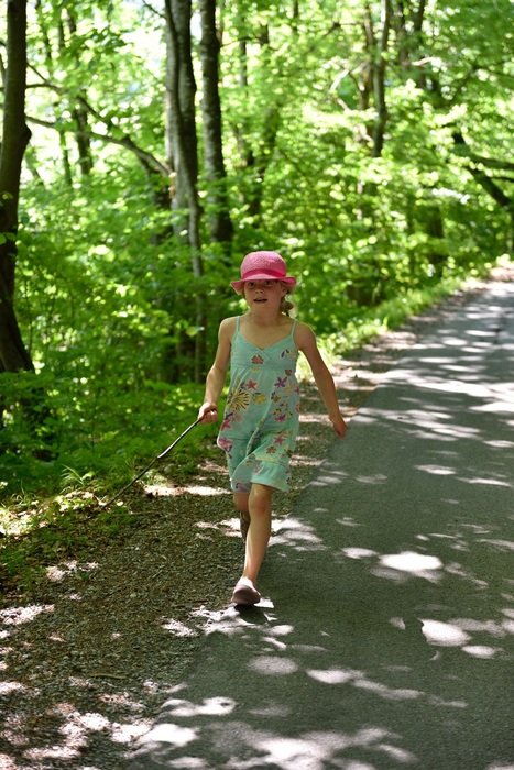 hiking cute girl in forest