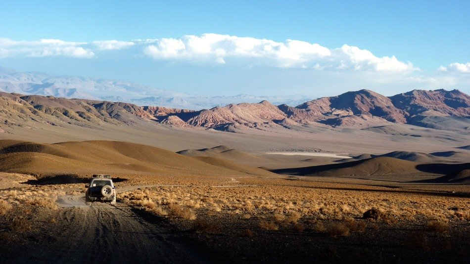 landscape of the truck on the road in the desert in chile