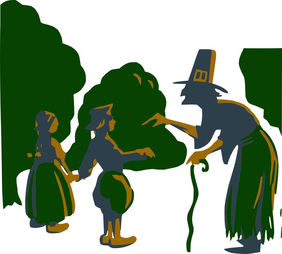 drawing of a witch and children