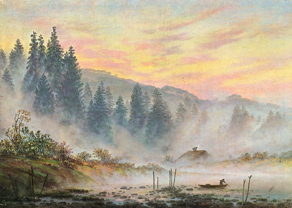 painting of canoe on the lake