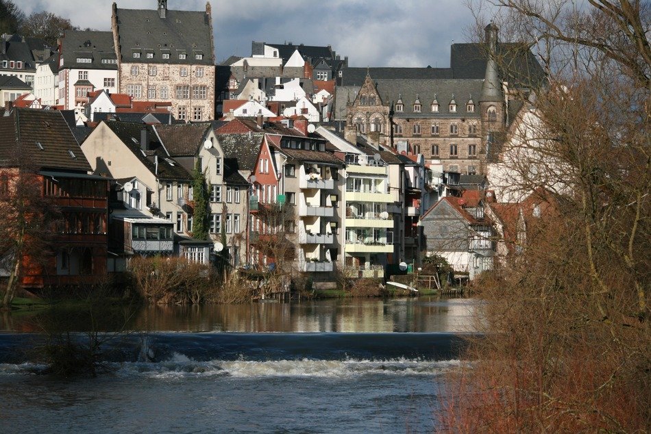 Houses on the waterfront in Marburg