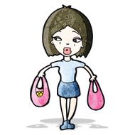 cartoon woman with shopping bags