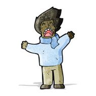 cartoon man in windy weather
