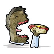cartoon man eating hot dog
