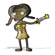 cartoon woman with sword