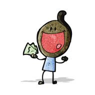 cartoon happy doodle man with money