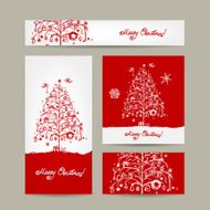 Merry christmas set of postcards with winter tree N2