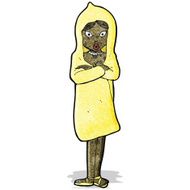 cartoon woman in rain coat