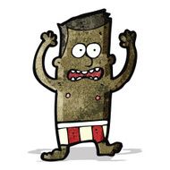 cartoon frightened man in swimming shorts